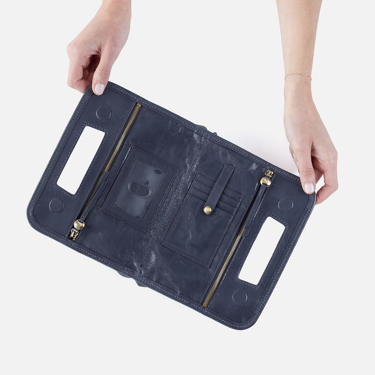Ace Clutch In Polished Leather - Blue Stone | HOBO