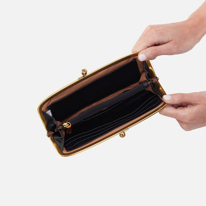 Cora Large Frame Wallet In Pebbled Leather - Black | HOBO
