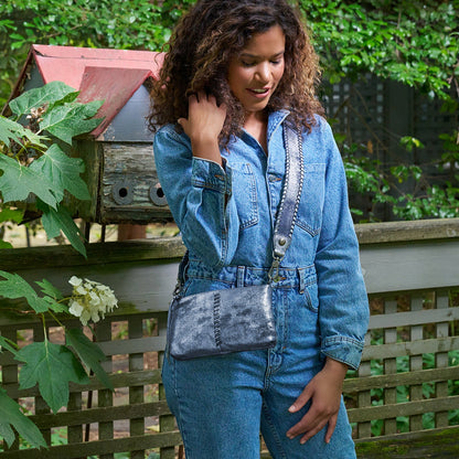 Darcy Crossbody In Metallic Leather - Blue Pewter | HOBO