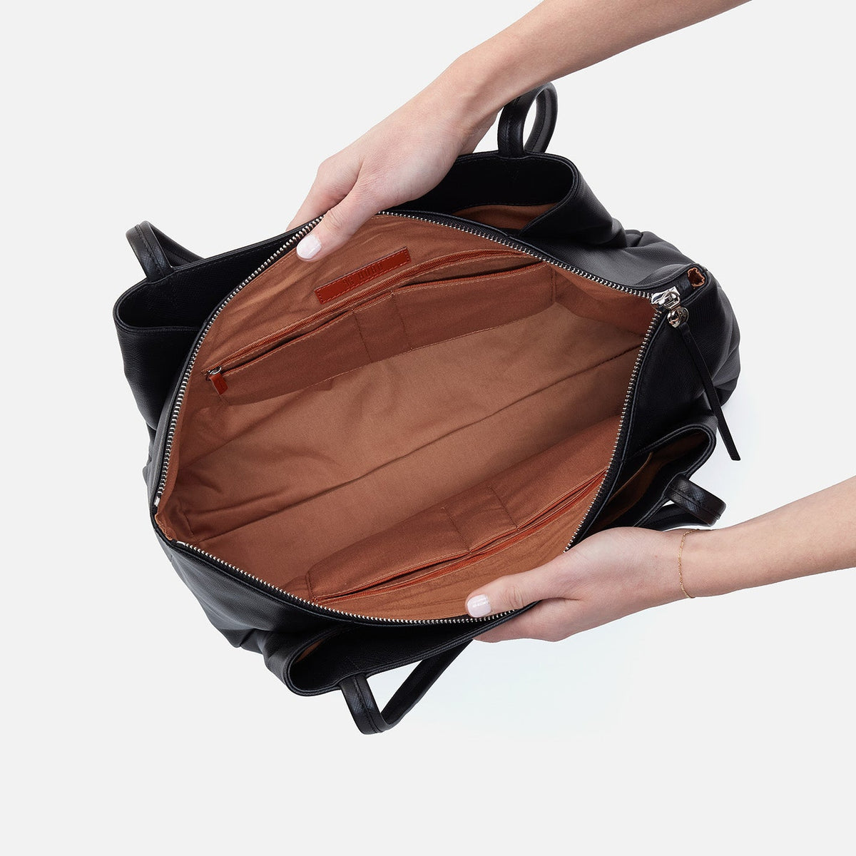 Essential Large Tote In Soft Saffiano Leather - Black | HOBO