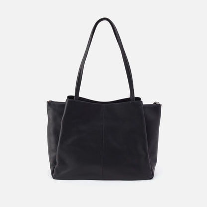 Essential Large Tote In Soft Saffiano Leather - Black | HOBO
