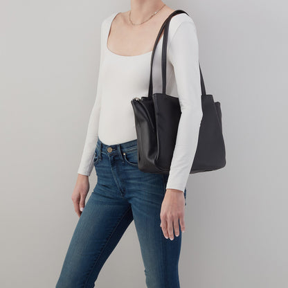 Essential Medium Tote In Soft Saffiano Leather - Black | HOBO