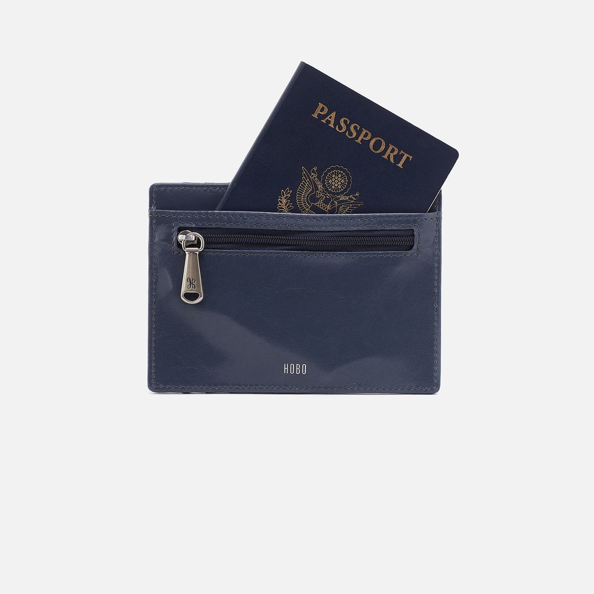 Euro Slide Card Case In Polished Leather - Blue Stone | HOBO