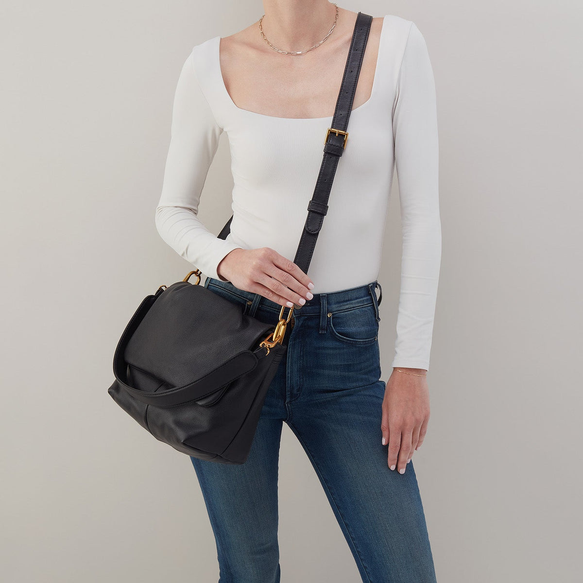 Harley Convertible Shoulder Bag In Pebbled Leather - Black | HOBO