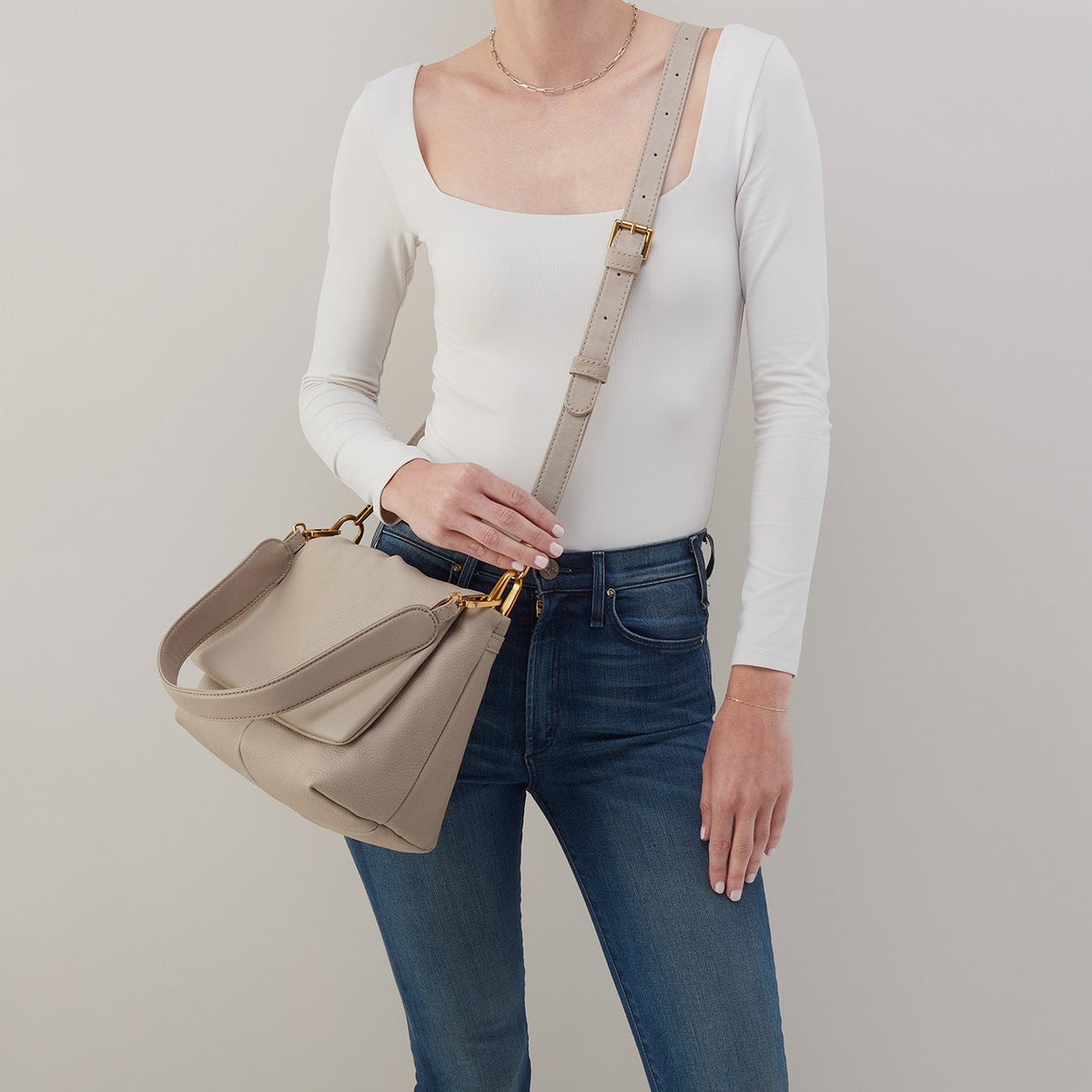 Harley Convertible Shoulder Bag In Pebbled Leather - Taupe | HOBO