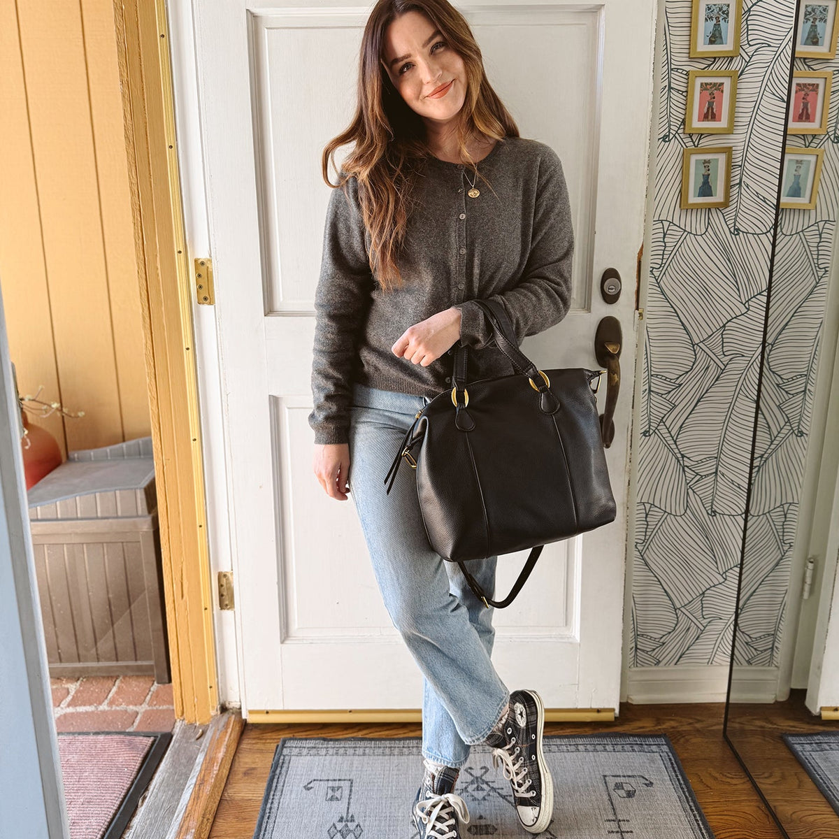 Harley Satchel In Pebbled Leather - Black | HOBO