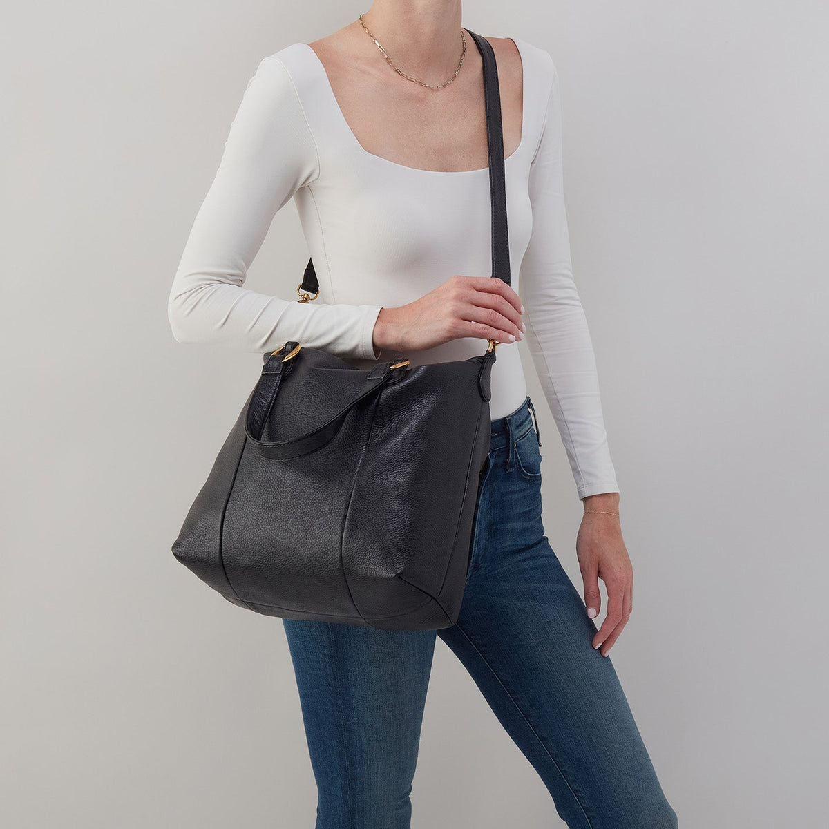 Harley Satchel In Pebbled Leather - Black | HOBO