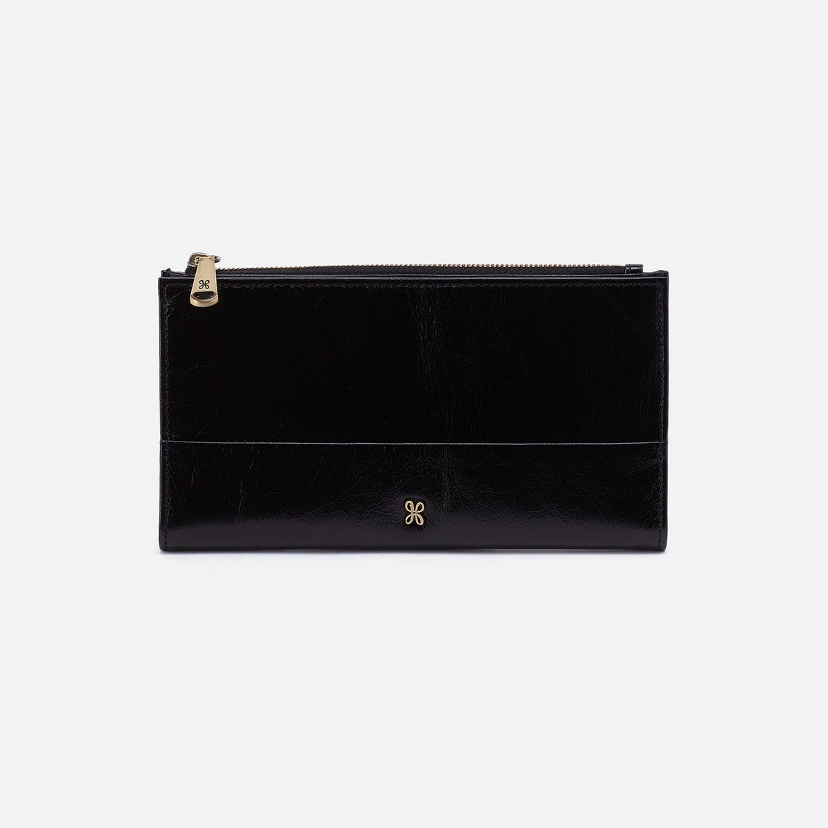 Jill Large Bifold Wallet In Polished Leather - Black | HOBO