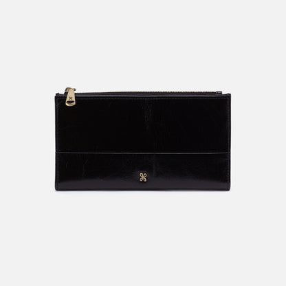 Jill Large Bifold Wallet In Polished Leather - Black | HOBO