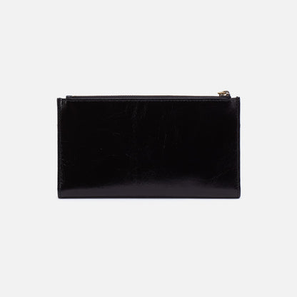 Jill Large Bifold Wallet In Polished Leather - Black | HOBO