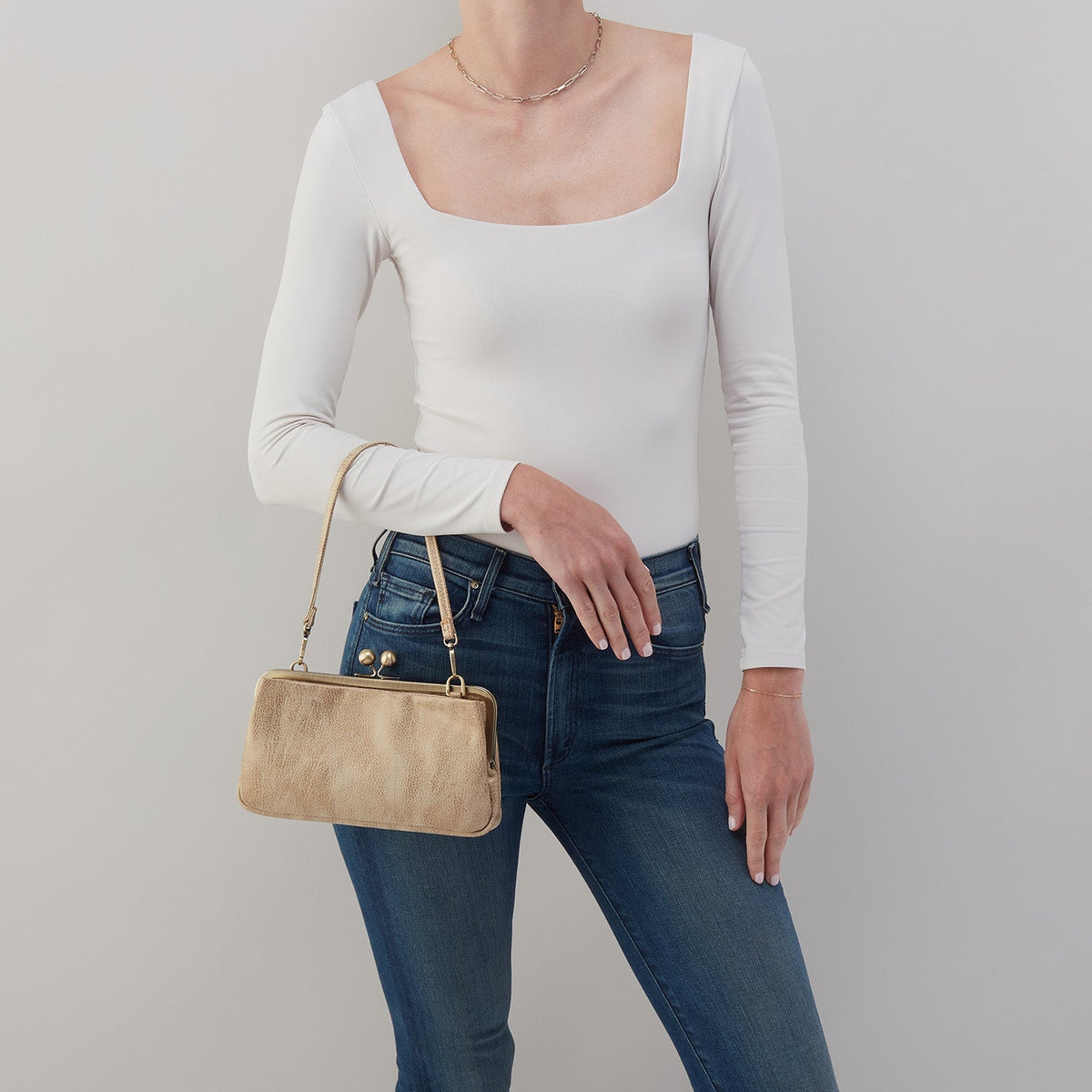 Lauren Frame Crossbody In Metallic Leather - Gold Leaf | HOBO