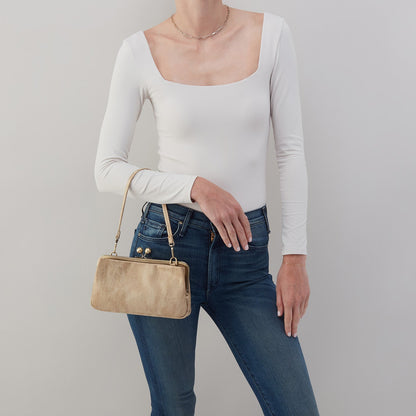 Lauren Frame Crossbody In Metallic Leather - Gold Leaf | HOBO