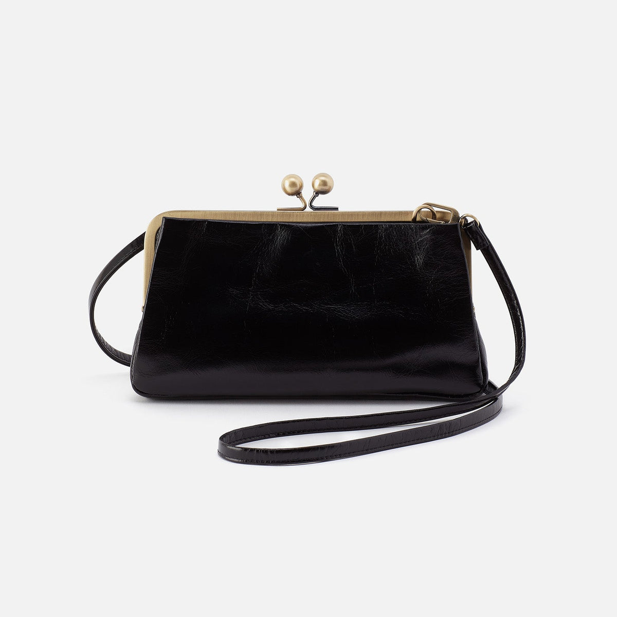 Lauren Frame Crossbody In Polished Leather - Black | HOBO