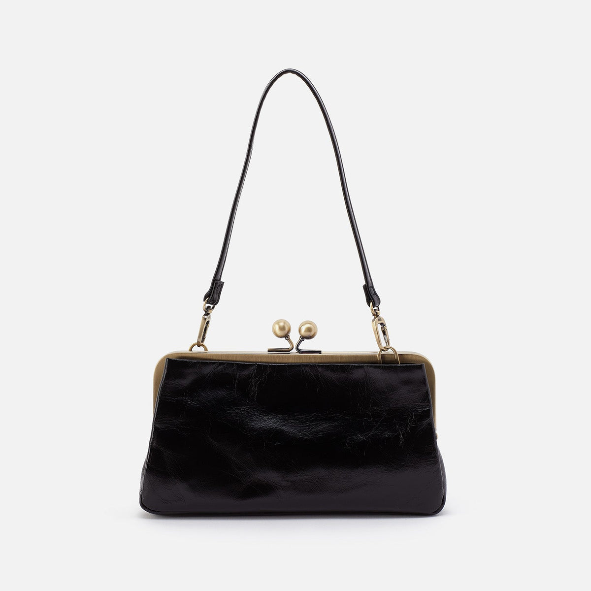 Lauren Frame Crossbody In Polished Leather - Black | HOBO