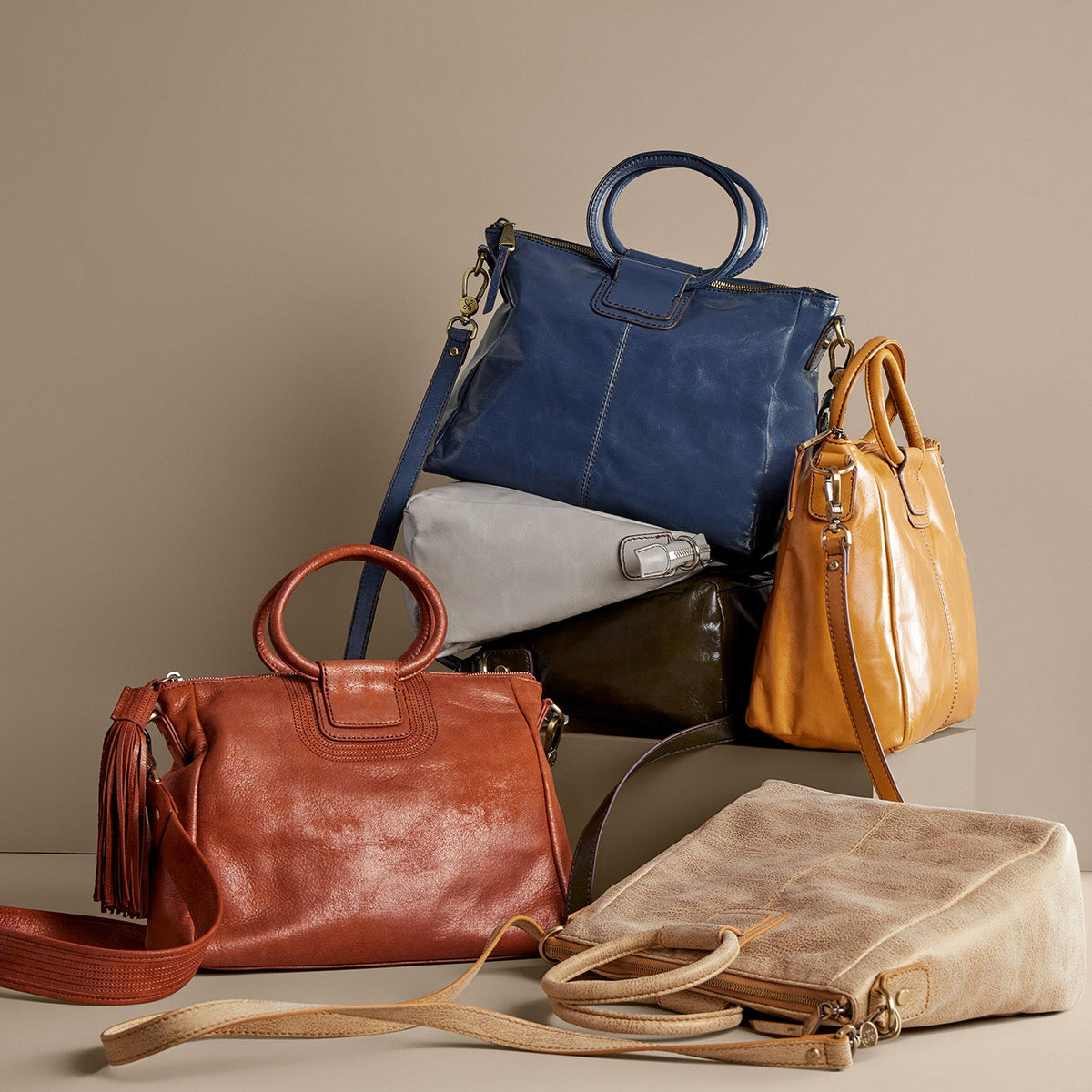 Sheila Medium Satchel In Polished Leather - Blue Stone | HOBO