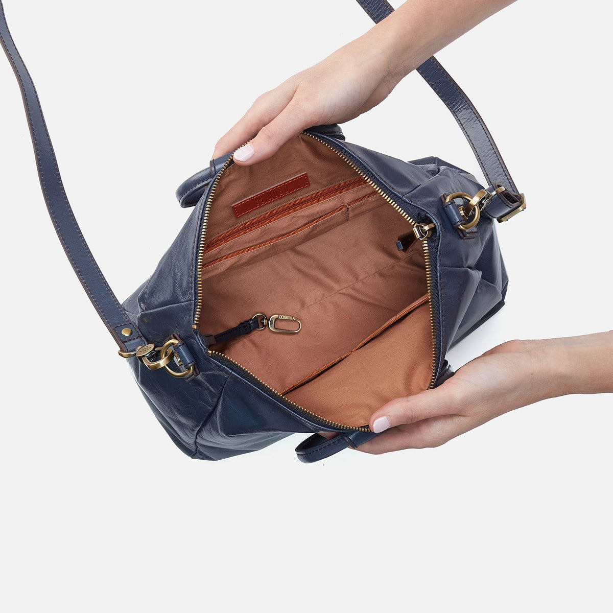 Sheila Medium Satchel In Polished Leather - Blue Stone | HOBO