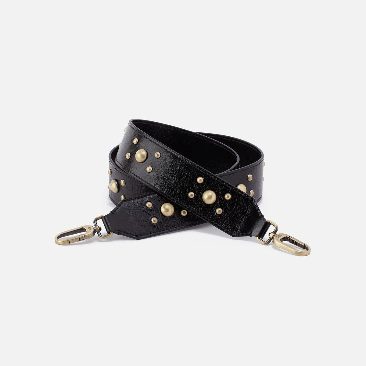 Stud Guitar Strap In Polished Leather - Black | HOBO
