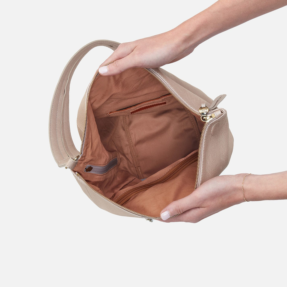 Sway Convertible Sling In Pebbled Metallic Leather - Grey Mist | HOBO