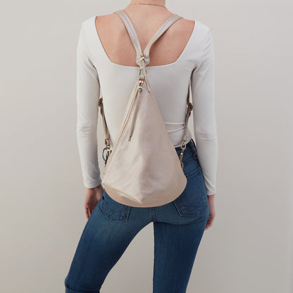 Sway Convertible Sling In Pebbled Metallic Leather - Grey Mist | HOBO
