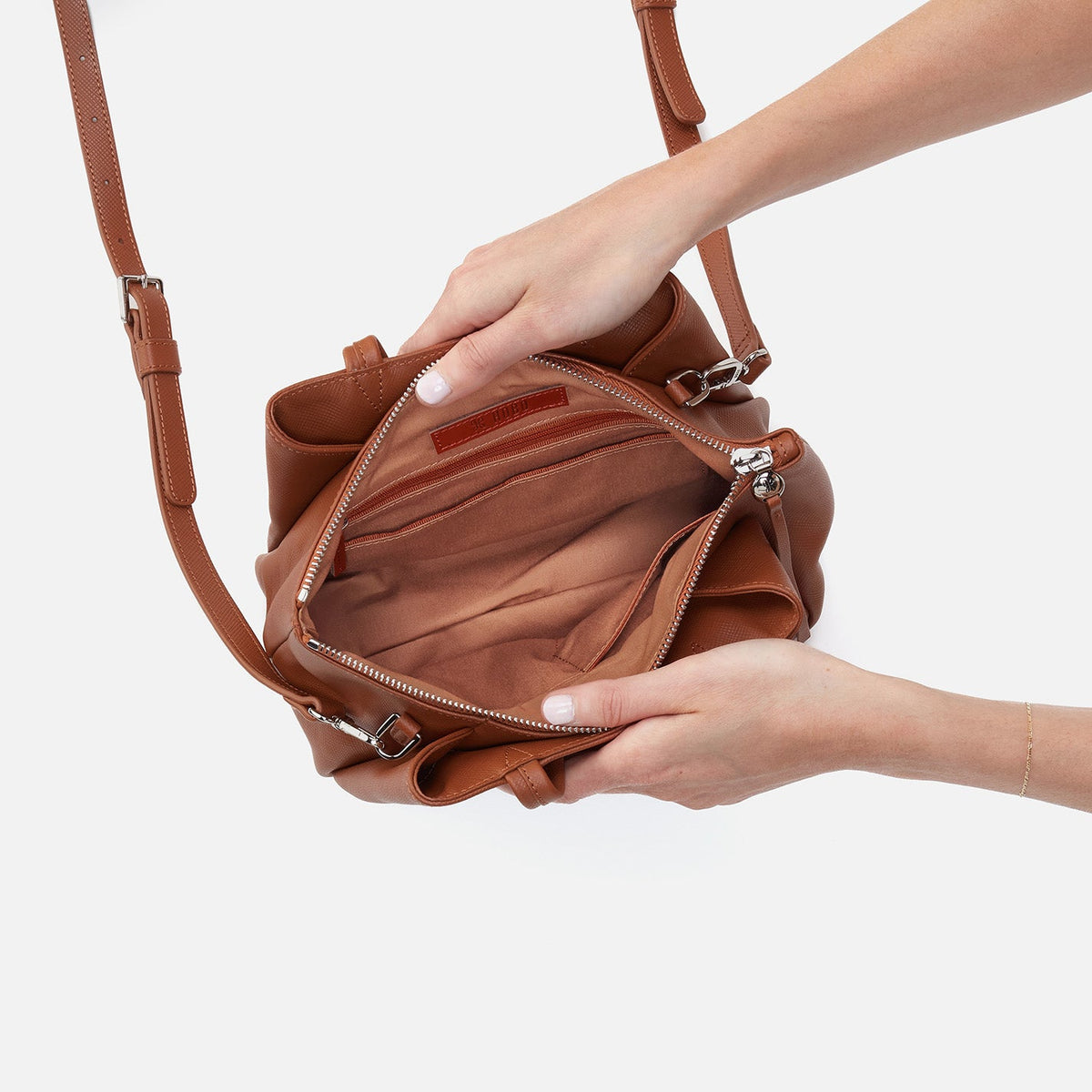 Essential Satchel in Soft Saffiano Leather - Lion | HOBO