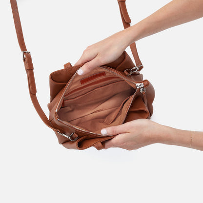 Essential Satchel in Soft Saffiano Leather - Lion | HOBO