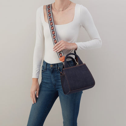 Cass Small Tote In Denim Fabric - Dark Denim | HOBO