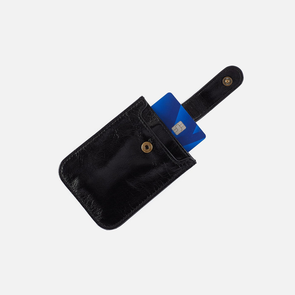 Dunn Card Case In Polished Leather - Black | HOBO