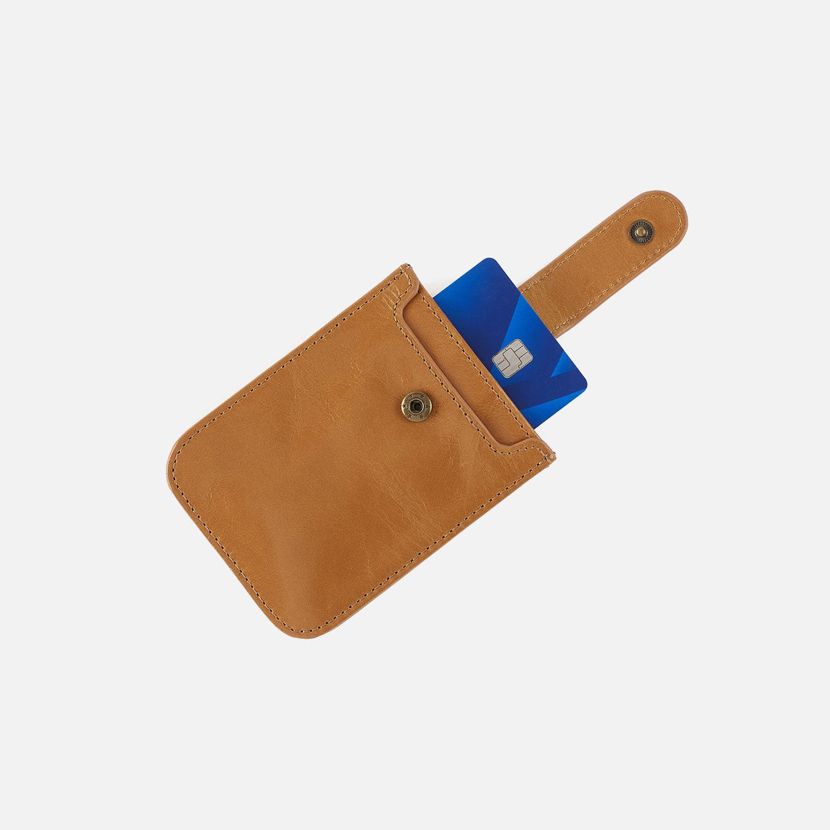Dunn Card Case In Polished Leather - Natural | HOBO