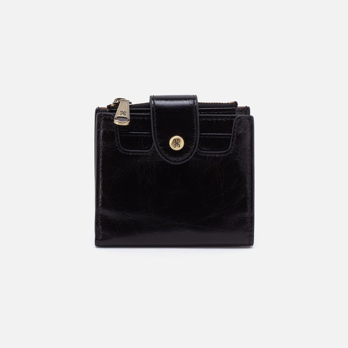 Dunn Mini Wallet In Polished Leather - Black | HOBO