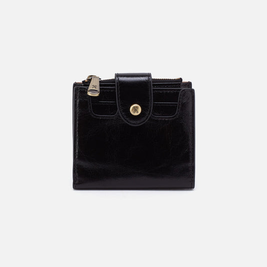 Dunn Mini Wallet In Polished Leather - Black | HOBO