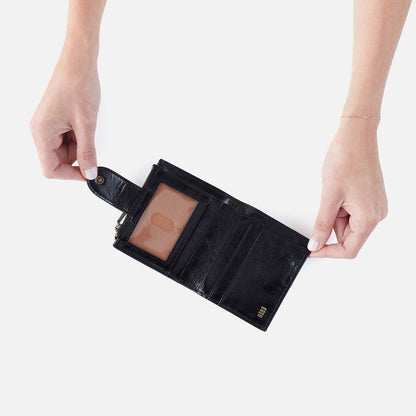 Dunn Mini Wallet In Polished Leather - Black | HOBO