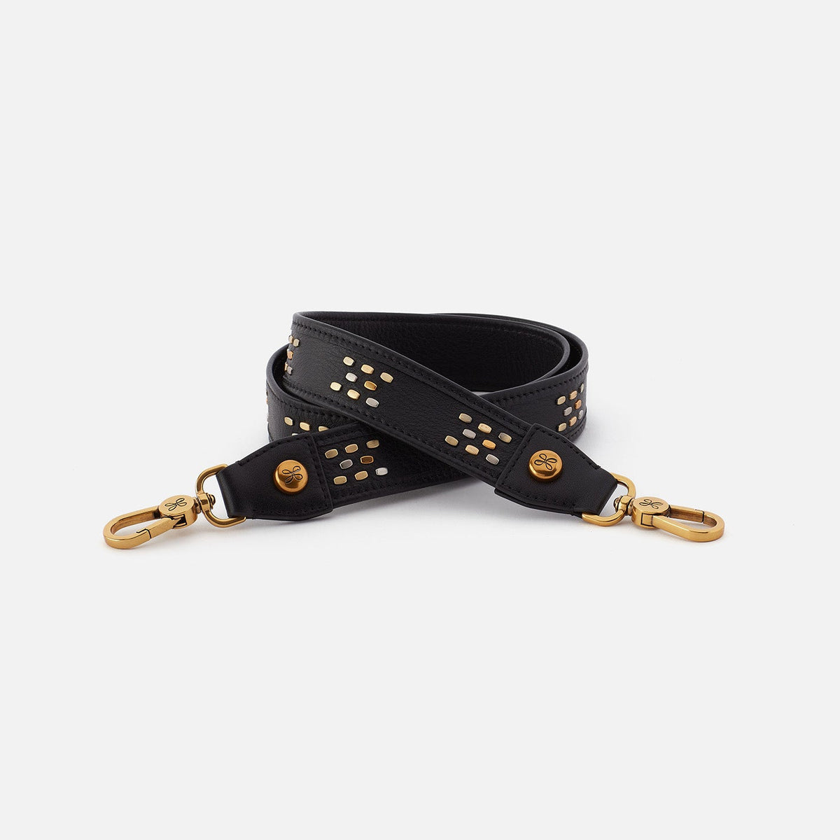 Flat Stud Guitar Strap In Polished Leather - Black | HOBO
