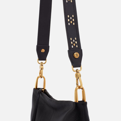 Flat Stud Guitar Strap In Polished Leather - Black | HOBO