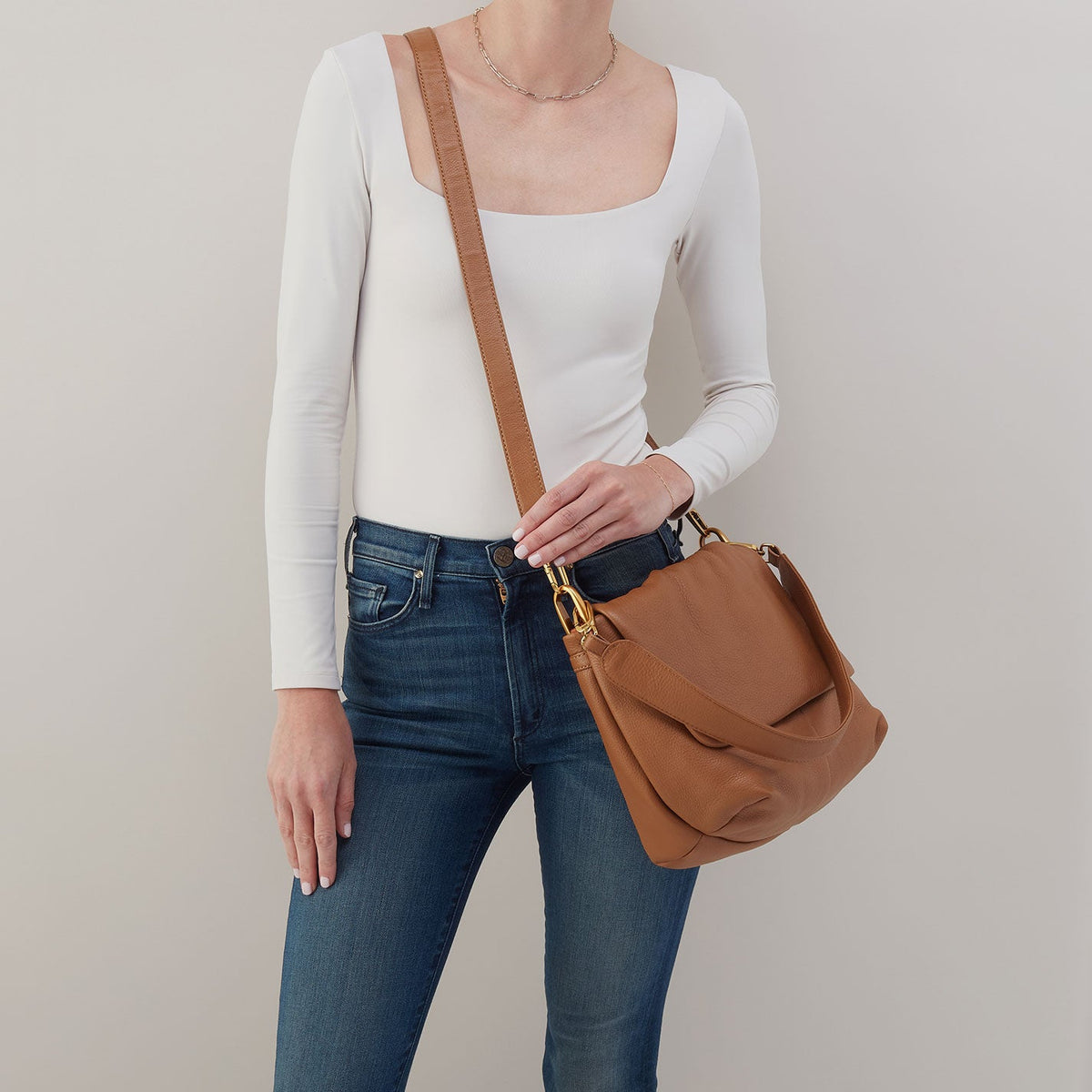 Harley Convertible Shoulder Bag in Pebbled Leather - Warm Honey | HOBO