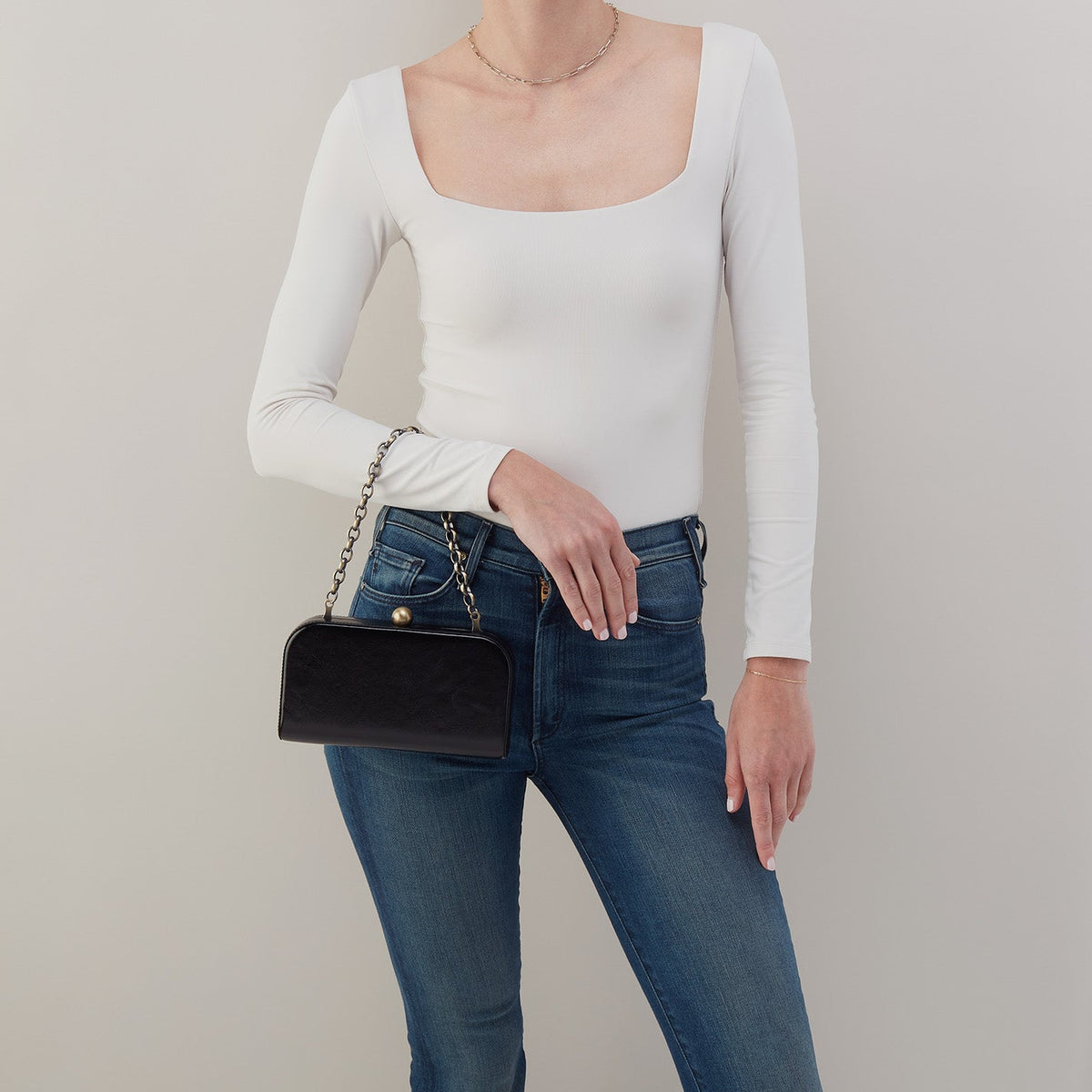 Lauren Minaudiere In Polished Leather - Black | HOBO