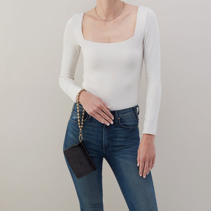 Ross Bead Wristlet In Polished Leather - Black | HOBO