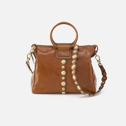 Sheila Medium Satchel In Polished Leather - Truffle With Studs | HOBO