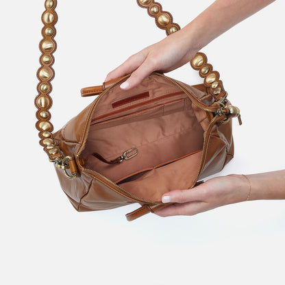 Sheila Medium Satchel In Polished Leather - Truffle With Studs | HOBO