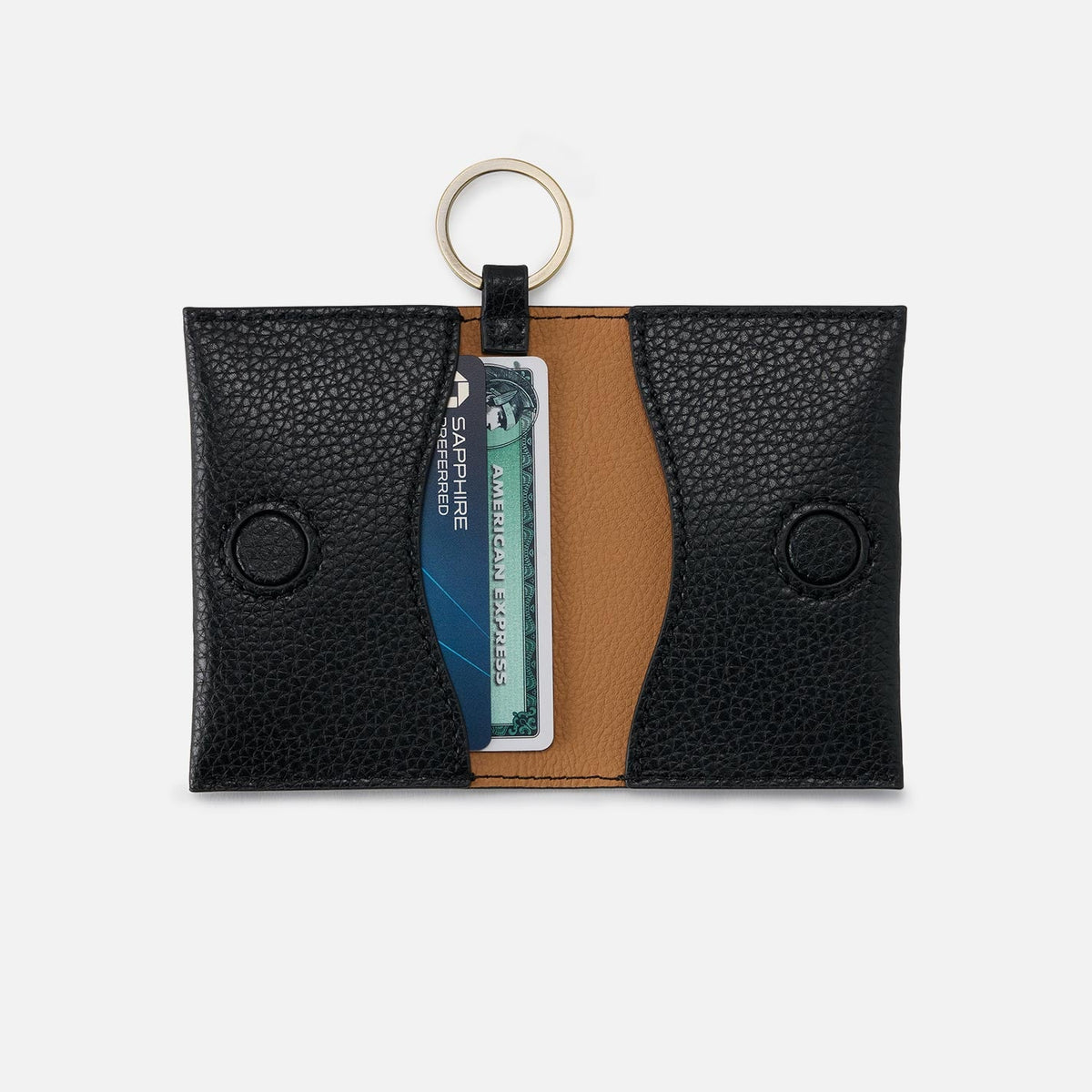 Vida Card Case in Micro Pebbled Leather - Black | HOBO