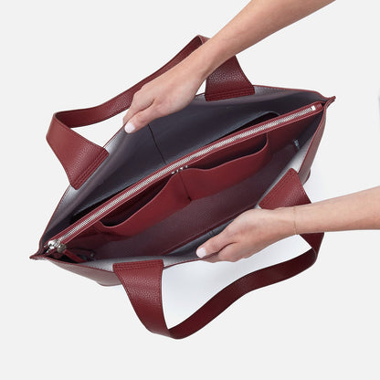 Vida Large Tote In Micro Pebbled Leather - Port And Silver | HOBO