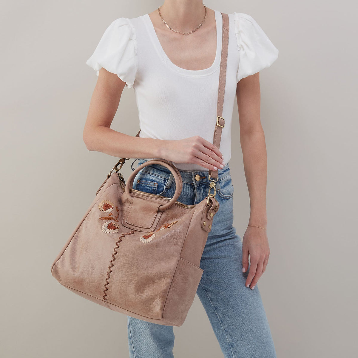 Sheila Large Satchel In Buffed Leather - Hazel | HOBO