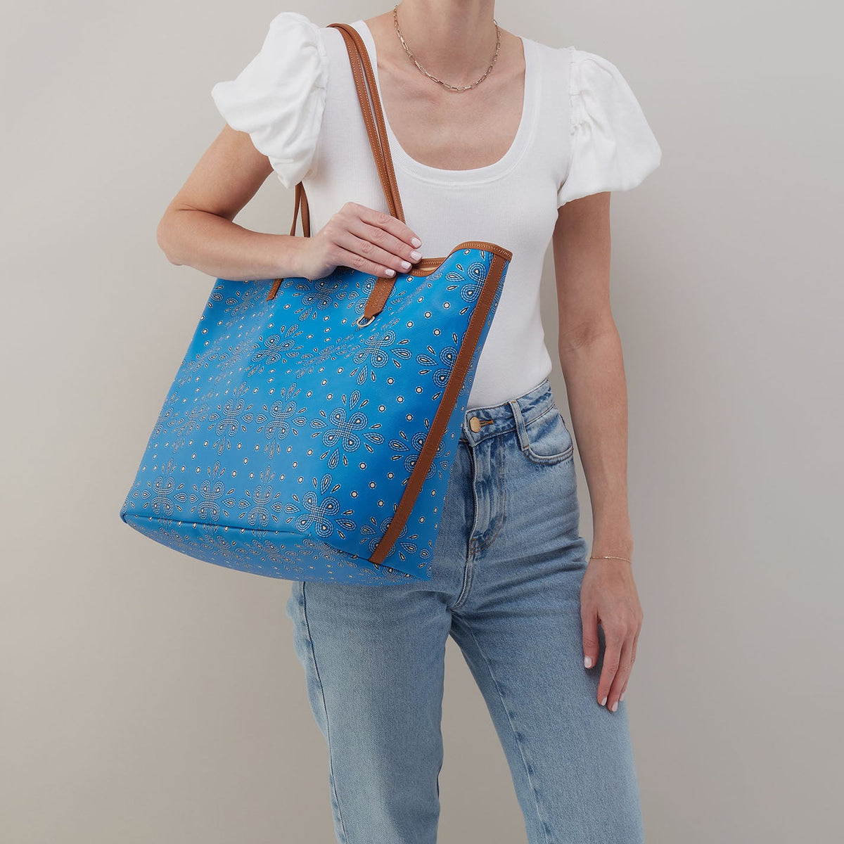 All That Tote Large In Coated Canvas - Blue Journey Bandana | HOBO