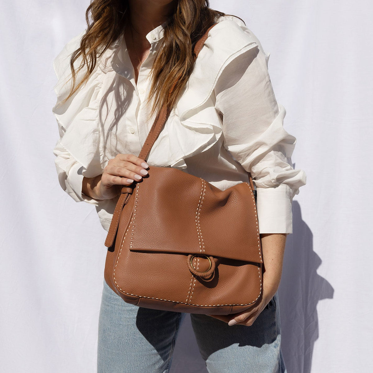 Austin Shoulder Bag In Pebbled Leather - Warm Honey | HOBO