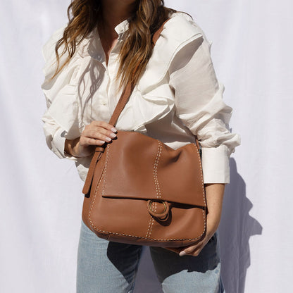 Austin Shoulder Bag In Pebbled Leather - Warm Honey | HOBO