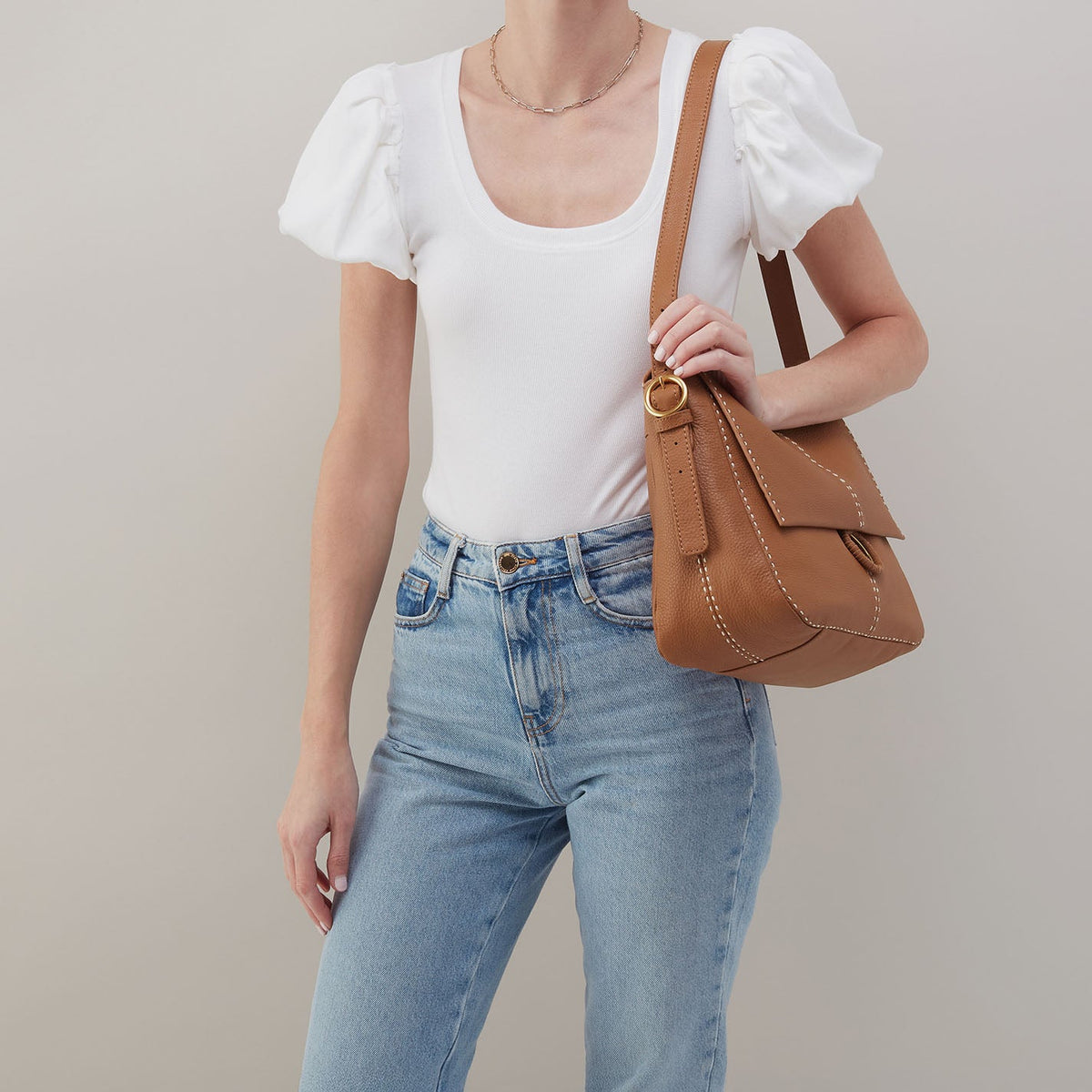 Austin Shoulder Bag In Pebbled Leather - Warm Honey | HOBO