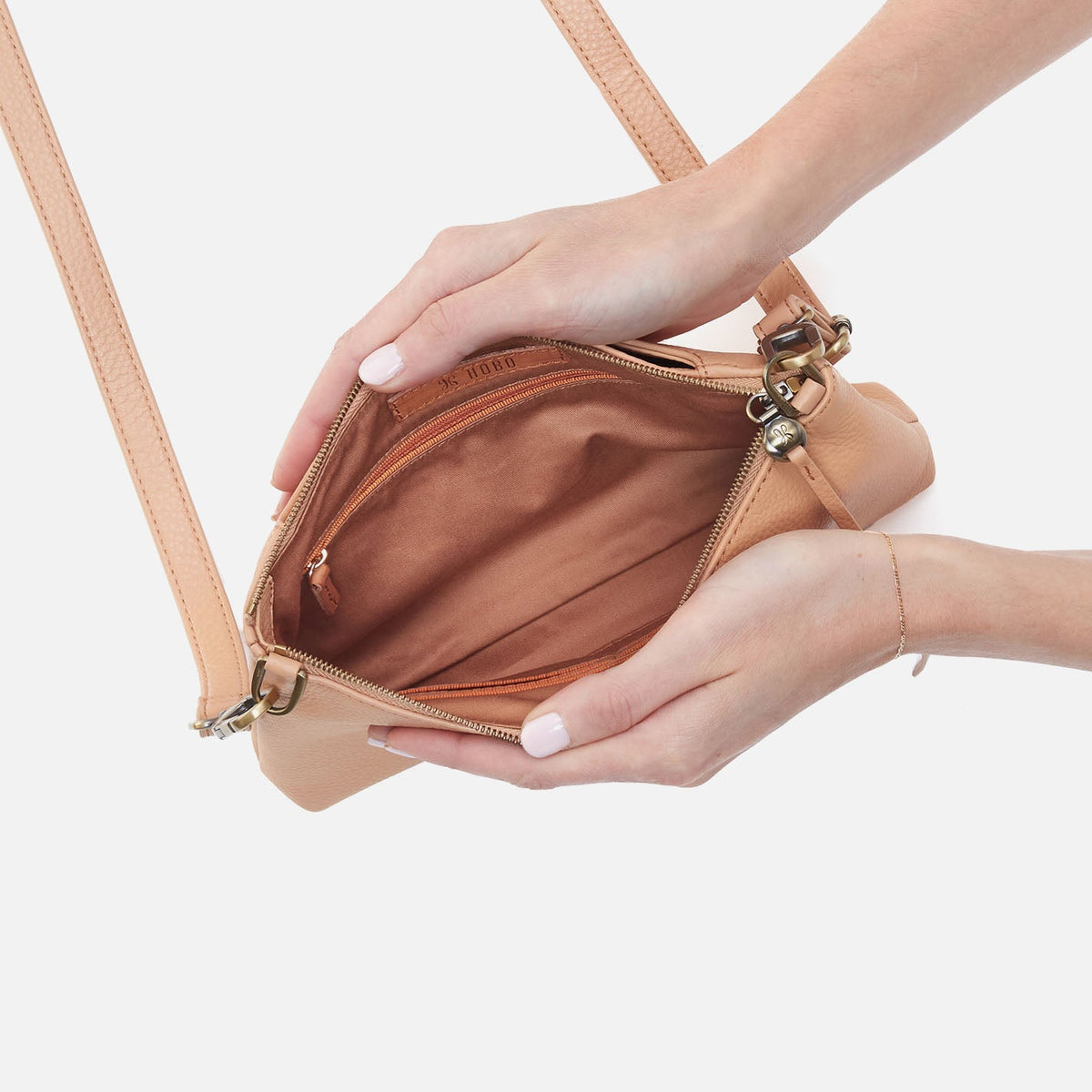 Darcy Double Crossbody In Pebbled Leather - Porcini | HOBO