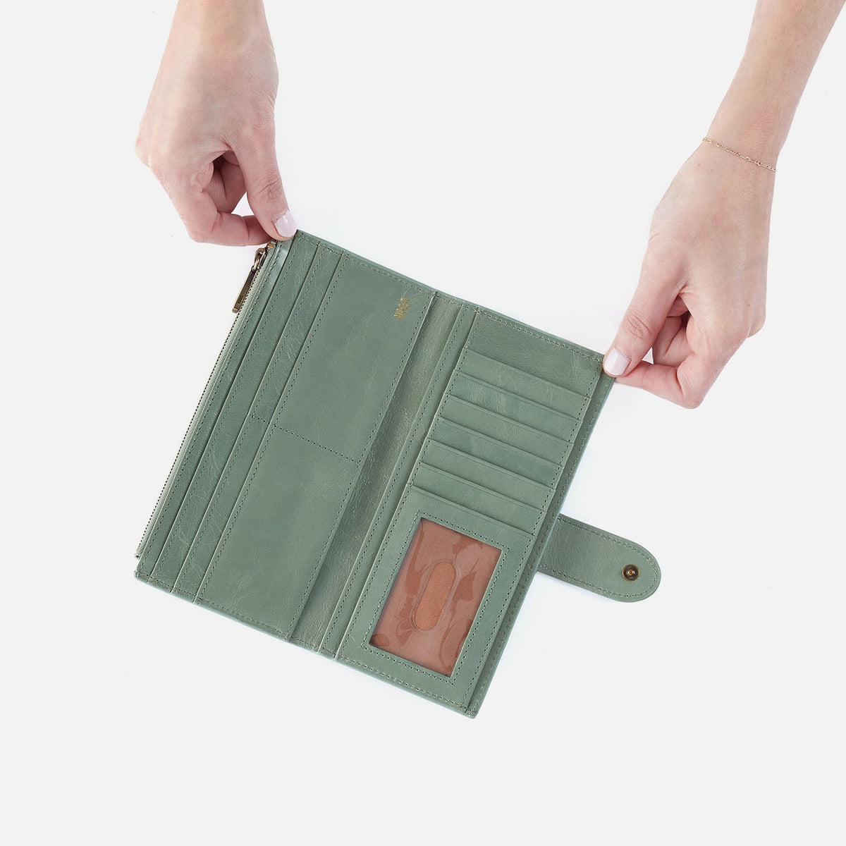 Dunn Continental Wallet In Polished Leather - Jade | HOBO