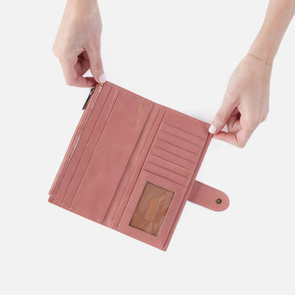 Dunn Continental Wallet In Polished Leather - Rose | HOBO