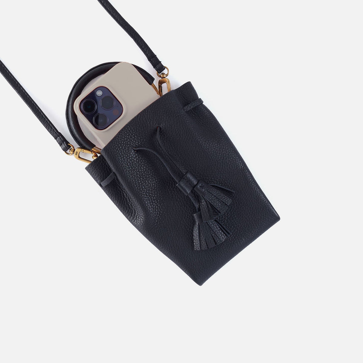 Eden Phone Crossbody In Pebbled Leather - Black | HOBO