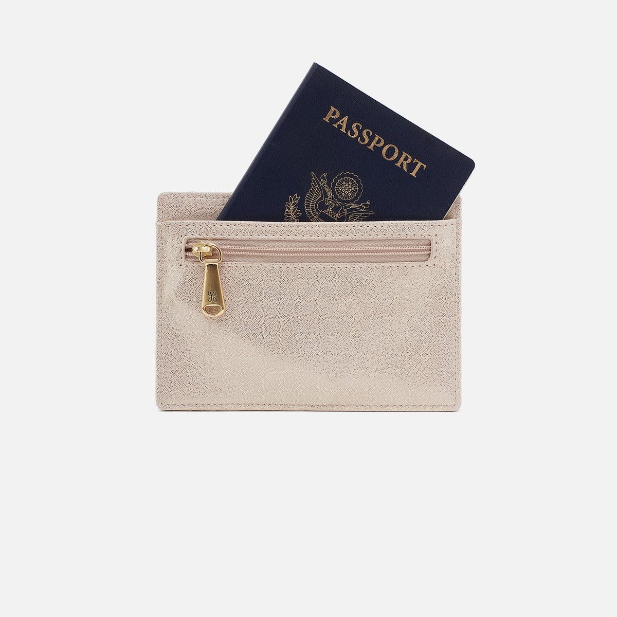 Euro Slide Card Case In Metallic Leather - Sand Shimmer | HOBO